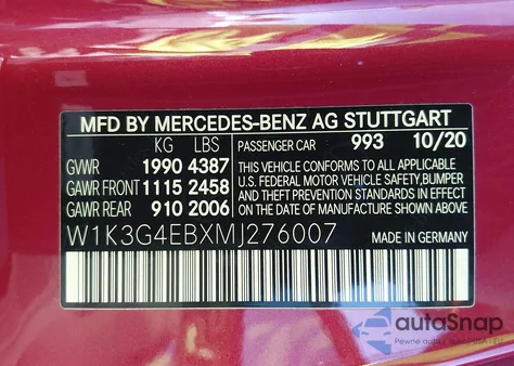 2021 Mercedes-Benz A 220 from USA, damaged, VIN W1K3G4EBXMJ276007